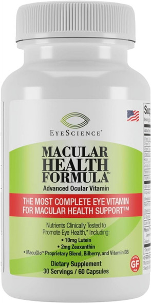 EyeScience Macular Health Formula - Advanced Ocular Vitamin Dietary Supplement Capsules 60 ct Box