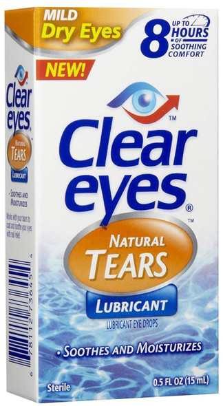 Clear Eyes Natural Tears Lubricant Eye Drops Soothes and Moisturizes 0.5 Ounce