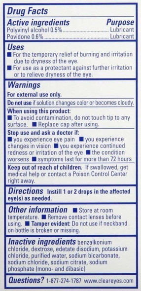 Clear Eyes Natural Tears Lubricant Eye Drops Soothes and Moisturizes 0.5 Ounce