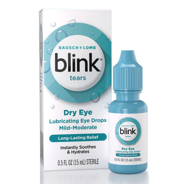 BLINK Tears Lubricating Eye Drops, Moisturizing & Soothing for Mild to Moderate Dry Eyes, with Hyaluronate, Reduces Discomfort, Long-Lasting Hydration, Soothes & Moisturizes, 0.5 Fl Oz