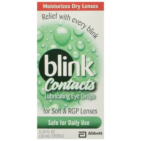 Blink Contacts Lubricating Eye Drops Soft & RGP Lenses Sterile Safe Use 0.34oz