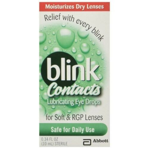 Blink Contacts Lubricating Eye Drops Soft & RGP Lenses Sterile Safe Use 0.34oz