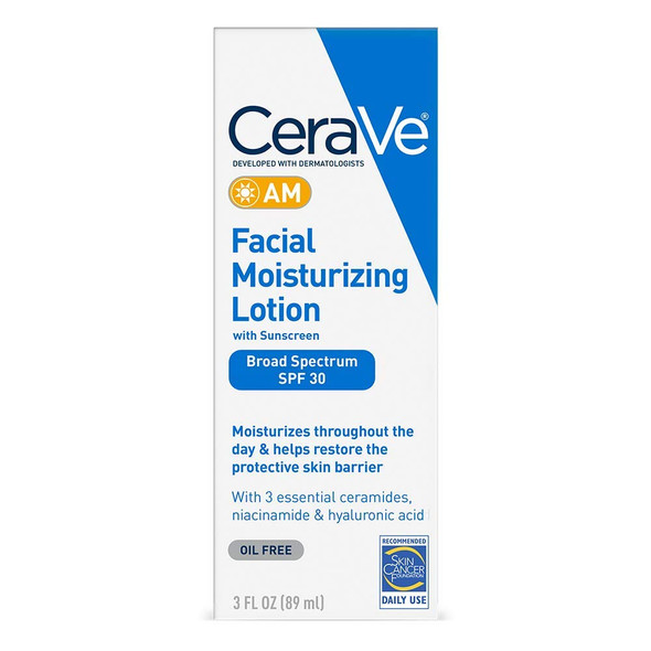 CeraVe AM Facial Moisturizing Lotion SPF 30 | Oil-Free Face Moisturizer with Sunscreen | Non-Comedogenic | 3 Ounce