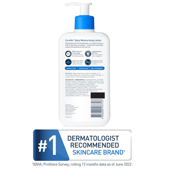 CeraVe Daily moisturizing lotion | 12 ounce | face & body lotion for dry skin with hyaluronic acid | fragrance free, 12 Fl Oz