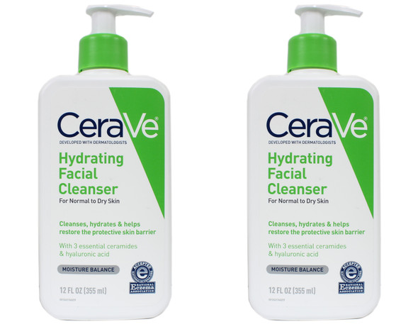 CeraVe Hydrating Facial Cleanser Moisturizer for Normal to Dry Skin 12 Oz 2 Pack