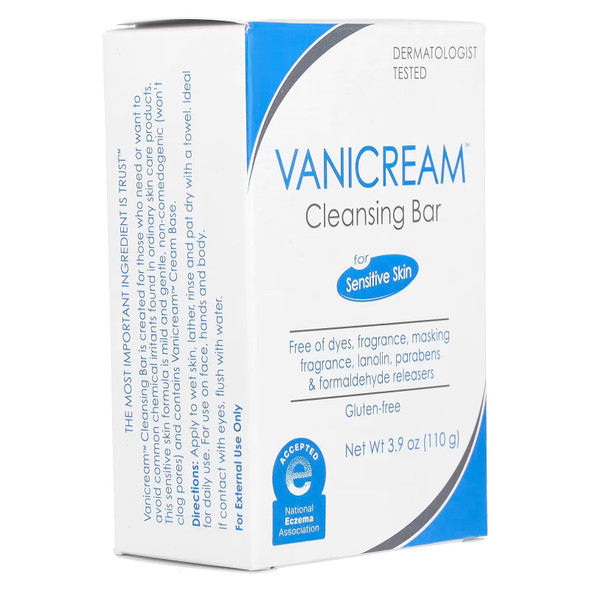 Vanicream Cleansing Bar for sensitive skin - gently cleanses and moisturizes - fragrance free, preservative free - 3.9 ounce