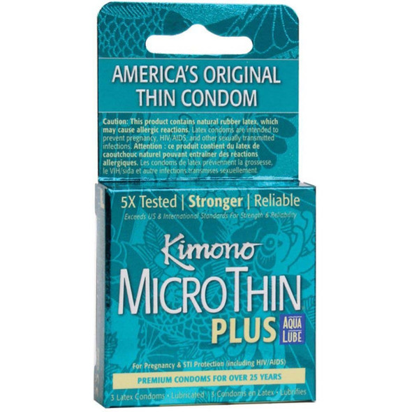 Kimono Micro Thin Aqua Lube Condom, 3 Pack