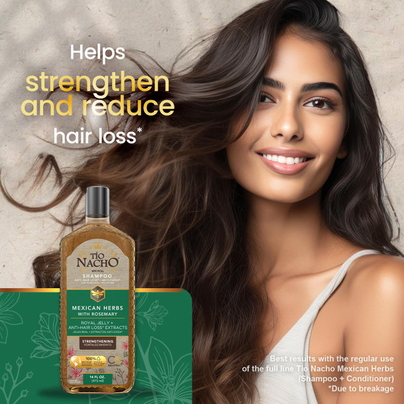 Tio Nacho Mexican Herbs Shampoo, Strengthening Hair Care with Royal Jelly, Ginseng, Wheat and Jojoba Oil, Honey Scented-14 Fl Oz
