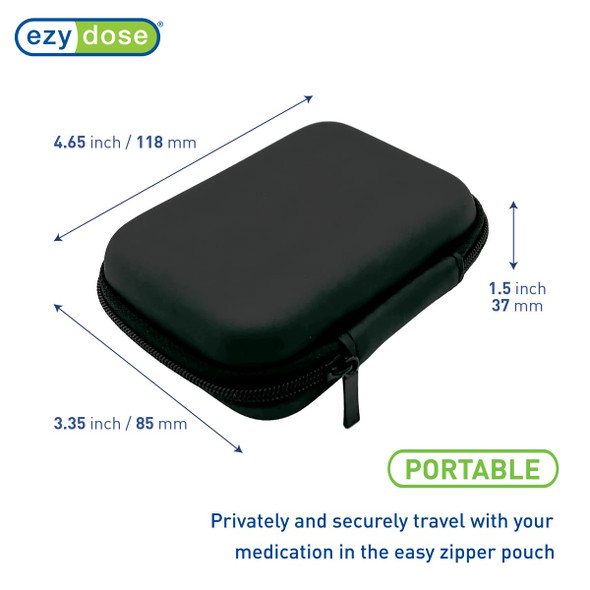 EZY DOSE Hard Sided Pocket Pharmacy Pill Case, Features Zippered Pouch, Easy to Use Design, Portable and Perfect for Daily Usage, 8-Comparments, BPA Free, Black