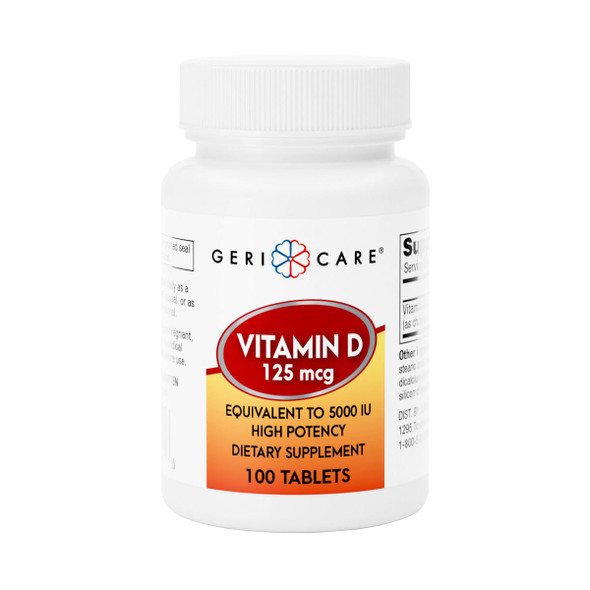 GeriCare Vitamin D 125 mcg (5,000 IU) High Potency  Supports Strong Bones, Healthy Mood & Immune Defense  Daily Support Supplement for Overall Well-Being  100 Tablets (Pack of 1)