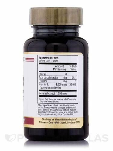 Windmill Quick Melt B-12 Dietary Supplement Tablets for Metabolism 3000mcg 60 Ct