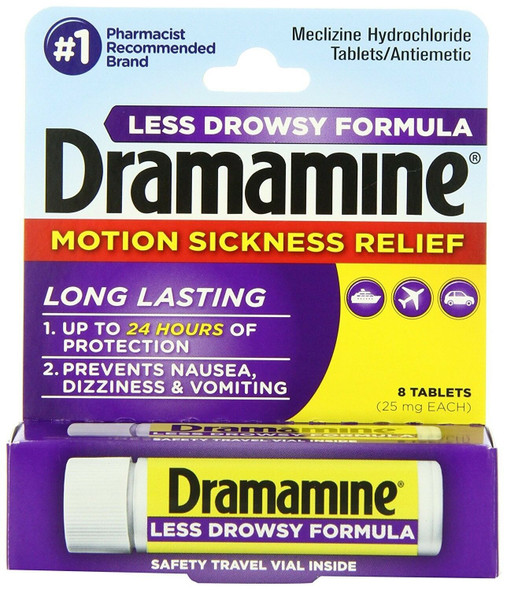 Dramamine Less Drowsy Formula Motion Sickness Relief Tablets Long Lasting 8 Each
