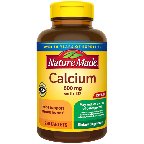 Nature Made Calcium 600 mg with Vitamin D3, Dietary Supplement for Bone Support, 220 Tablets (pack of 1)