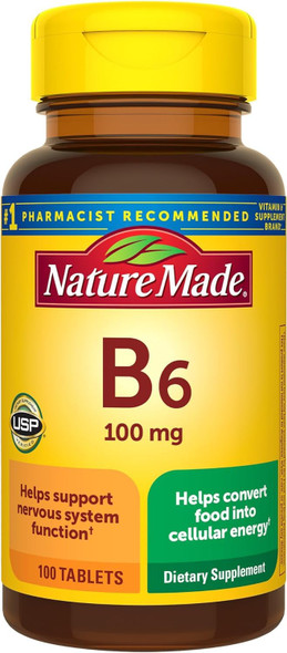 Nature Made Vitamin B6 100mg, B6 Vitamins for Energy Metabolism Support, 100 Tablets, 100 Day Supply