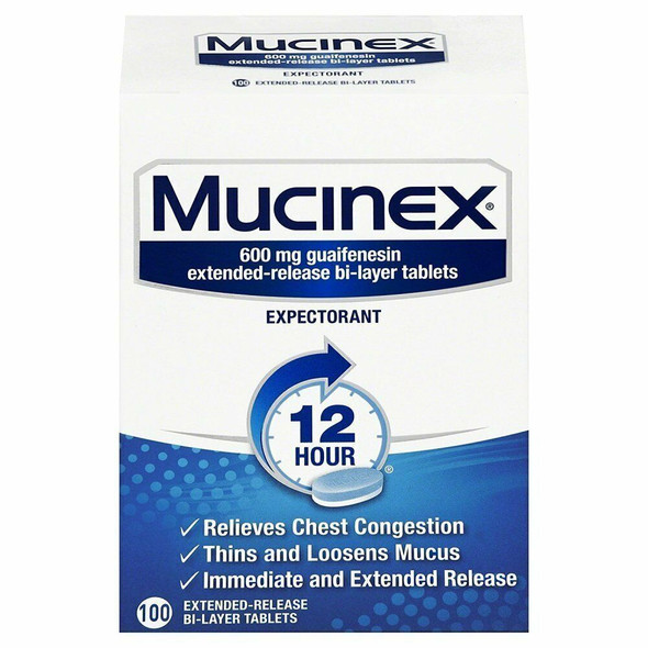 Mucinex Guiafenesin 600mg Expectorant Extended Release Bi-Layer Tablets 100 Each