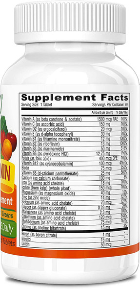 DEVA Vegan Multivitamin and Mineral Supplement - Once-Per-Day Formula with Greens - Vitamins A, C, D, E, B Complex, High-Potency Formulation for Daily Health and Wellness- 90 Coated Tablets, 1-Pack