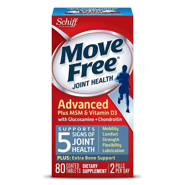 Schiff Move Free Joint Health Advanced Plus MSM & Vitamin D3 Coated Tablets 80Ct