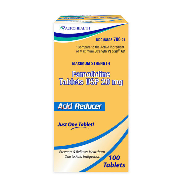 Aurohealth Famotidine 20mg Tablet, 100 Count (Compare to Pepcid AC Max)