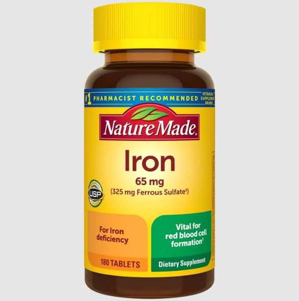 Nature Made Iron 65 mg(325 mg Ferrous Sulfate) ablets Dietary Supplement for Red Blood Cell Support 180 Tablets (Pack of 1)?