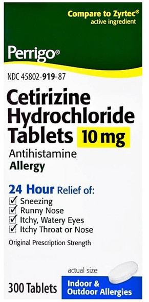Padagis Cetirizine Hydrochloride 10 mg Antihistamine Allergy - 300 Tablets