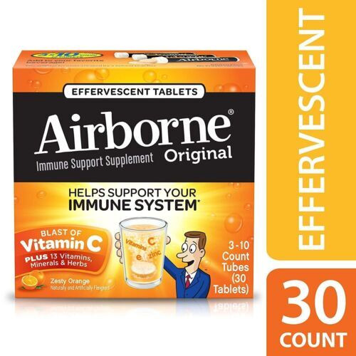 Airborne Original Vitamin C Gluten Free Effervescent Tablets Zesty Orange 30 Ct