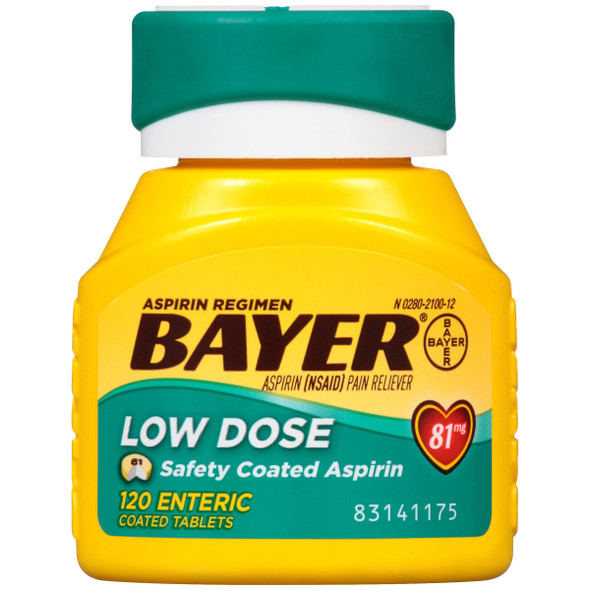Bayer Aspirin Regimen Low Dose 81mg Enteric Coated Tablets, 120 Count