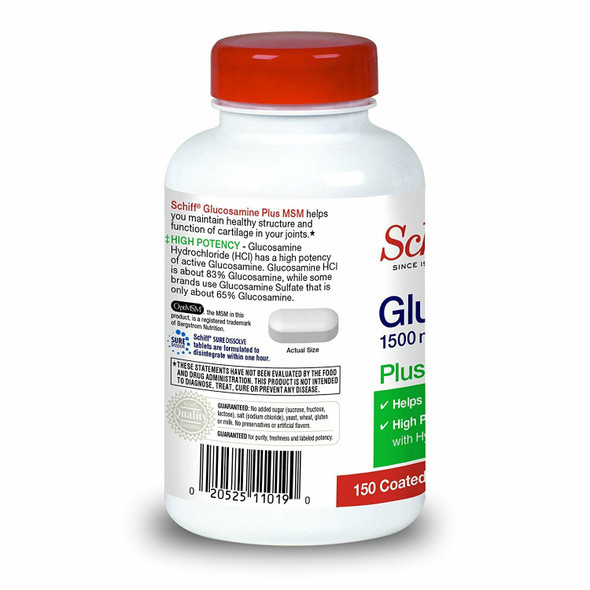 Schiff Glucosamine Plus MSM and Hyaluronic Acid Coated Tablets 1500mg 150 Count