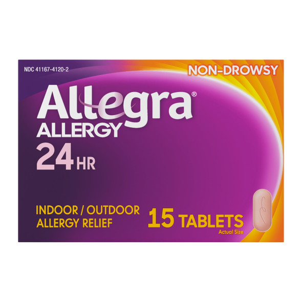 Allegra Adult 24-Hour Allergy Relief Tablets, Non-Drowsy Indoor and Outdoor Allergy Medicine, 180 mg Fexofenadine HCI Antihistamine Pill, 15-Count