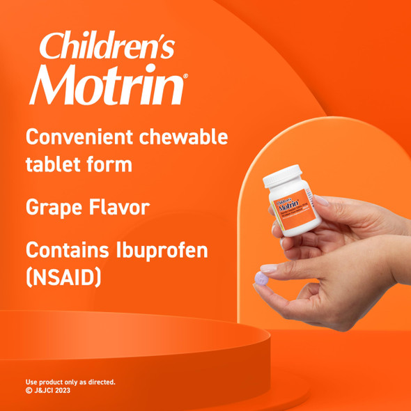 Motrin Children's Chewable Tablets with Ibuprofen, Kids' Fever Reducer & Pain Reliever for Sore Throat, Fever, Toothache & Pain Relief, Grape Flavor, 24 Ct