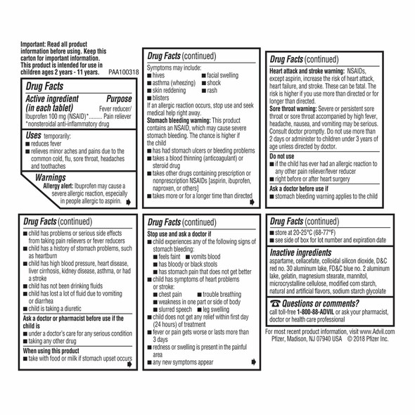 Advil Ibuprofen 100mg Pain Reliever Fever Reducer Chewable Tablets Grape 24 ct