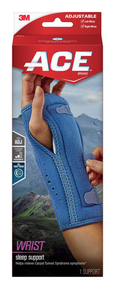 ACE Night Wrist Sleep Support, Adjustable, Blue, Helps Provide Relief from Symptoms of Carpal Tunnel Syndrome, and other Wrist Injuries