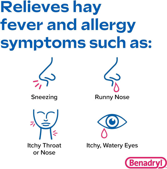 Children's Benadryl Dye-Free Allergy Relief Liquid + 12.5 mg Diphenhydramine HCl, Antihistamine Allergy Medicine for Kids Helps Relieve Runny Nose & Sneezing, Bubble Gum Flavor, 4 fl. oz