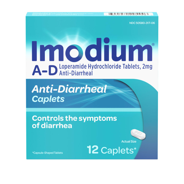 Imodium AD Diarrhea Relief Caplets with Loperamide Hydrochloride, 12 Count