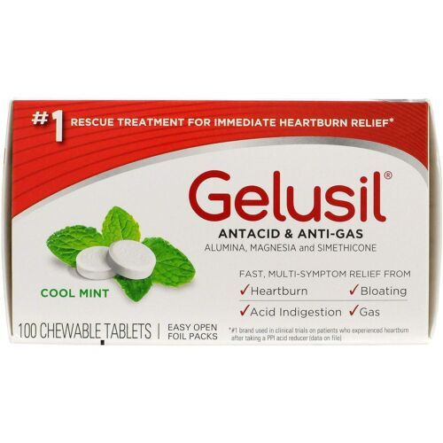 Gelusil Antacid & Anti Gas Heartburn Relief Cool Mint Flavor Chewable 100 ct