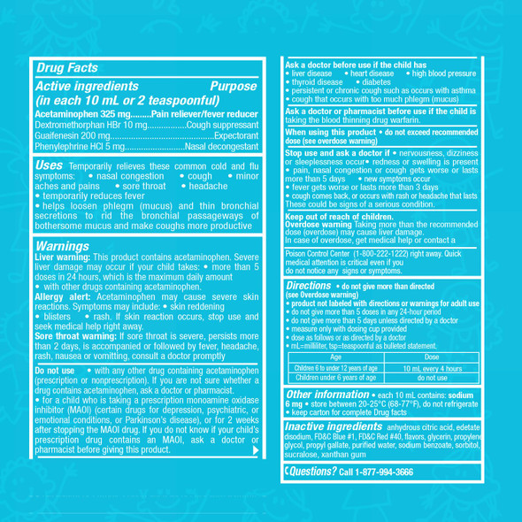 TUKOL Children's Cold & Flu Kids Cold and Flu Medicine, Children's Cough and Cold Medicine, Multi-Symptom Relief for Fever, Aches, Nasal Congestion, Berry-Flavored, 4 fl oz