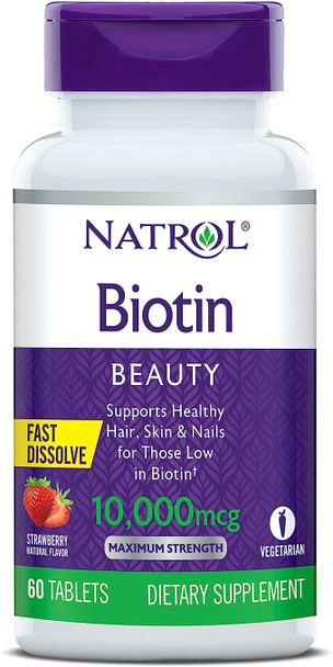 Natrol Biotin - Fast Dissolve - Strawberry - 10000 mcg - 60 Tablets