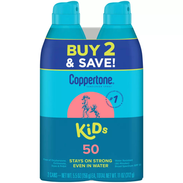 Coppertone - Kids Sunscreen Spray - Twin Pack - SPF 50 - 2 x 5.5 oz