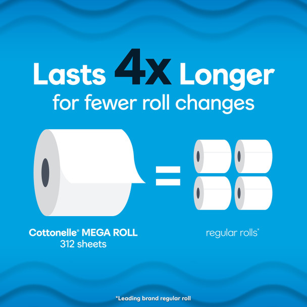 Cottonelle Ultra Clean Toilet Paper, Strong Toilet Tissue, 4 Mega Rolls (4 Mega Rolls = 16 Regular Rolls), 312 Sheets per Roll