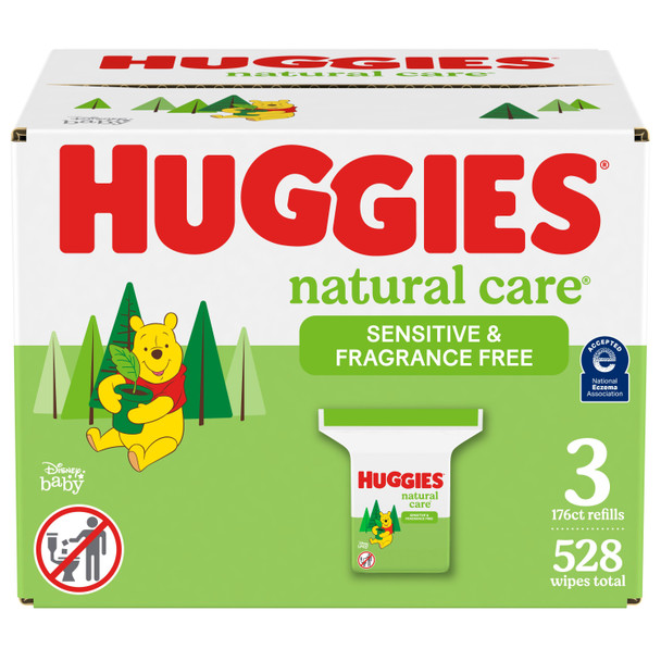 Huggies Natural Care Sensitive Baby Wipes, Unscented, 3 Refill Packs (528 Wipes Total)