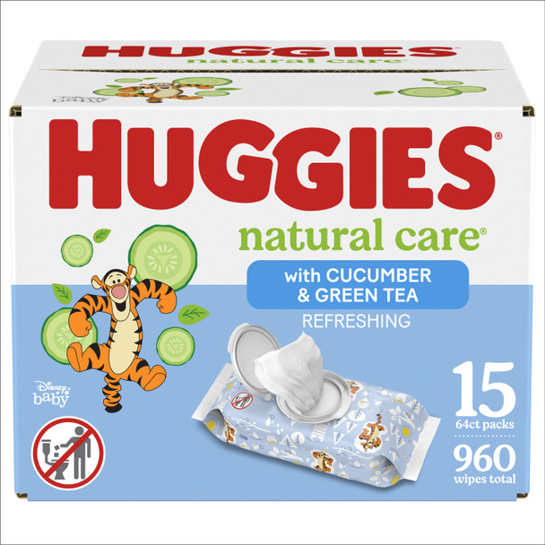 Huggies Natural Care Refreshing Baby Wipes, Scented, 15 Flip-Top Packs (960 Wipes Total)