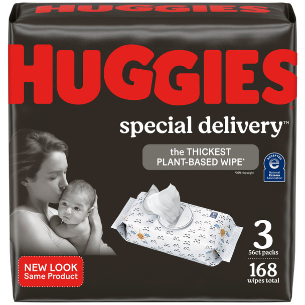Huggies Special Delivery Hypoallergenic Baby Wipes, Unscented, 3 Push Button Packs (168 Wipes Total)