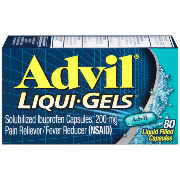 Advil Liqui-Gels Pain Reliever and Fever Reducer, Ibuprofen 200mg for Pain Relief - 80 Liquid Filled Capsules