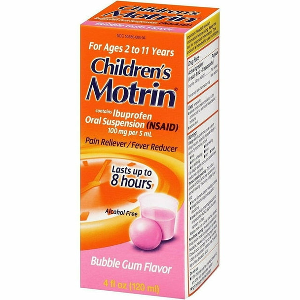 Children's Motrin Oral Suspension, Pain Reliever/Fever Reducer, Ibuprofen (NSAID), Bubble Gum Flavor, 4 fl oz