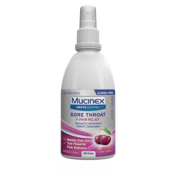 Mucinex Instasoothe Sore Throat Spray, Oral Pain Reliever, Cherry Flavor, 4 fl oz