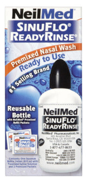 NeilMed SinuFlo Ready Rinse Saline Nasal Wash, Premixed Nasal Wash with 8 oz reusable bottle, No need to measure ingredients or find purified water