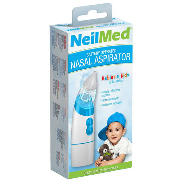 NeilMed Battery Operated Nasal Aspirator for Babies & Kids, Gentle, Steady Suction Clears Stuffy Noses Fast, Includes Batteries