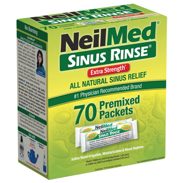 NeilMed Sinus Rinse Extra Strength Pre-Mixed Hypertonic Packets, Provides All Natural Nasal Relief, 70 count