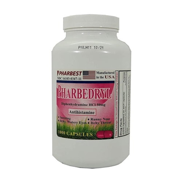 Pharbest Pharbedryl Capsules, Allergy Relief, Compare to Benadryl, 1000 count