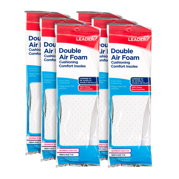 Leader Double Air Foam Insoles, Unisex, 1 Pair Each (Pack of 6)