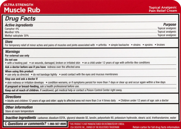 LEADER  MUSCLE RUB ULTRA STRENGTH CREAM 2 OZ